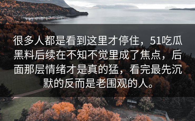很多人都是看到这里才停住，51吃瓜黑料后续在不知不觉里成了焦点，后面那层情绪才是真的猛，看完最先沉默的反而是老围观的人。